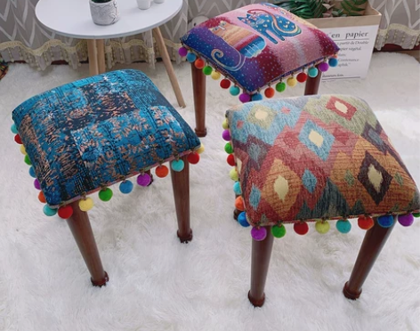 民族风高凳子北欧创意小板凳软布艺化妆凳家用实木餐凳梳妆坐凳 ...