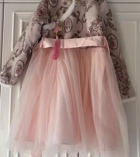 拜年服女童秋冬装加棉加厚儿童汉服中国风粉红...