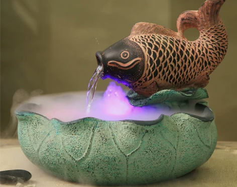 荷花鱼缸加湿器 招财风水轮流水喷泉办公室桌...