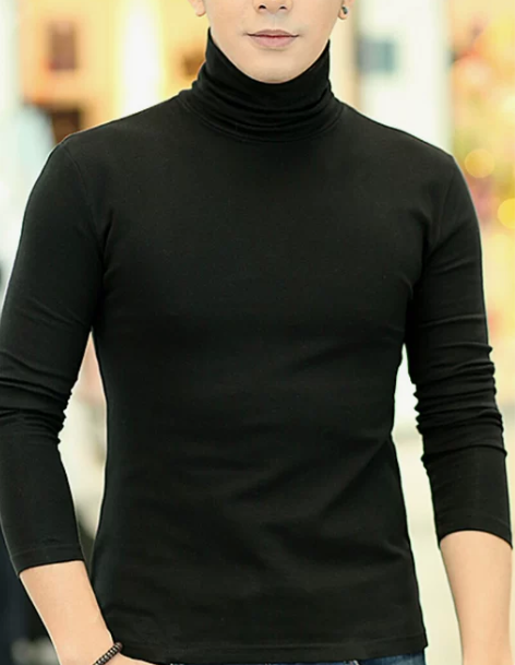 长袖t恤 秋冬男装高领打底衫修身纯棉紧身高...