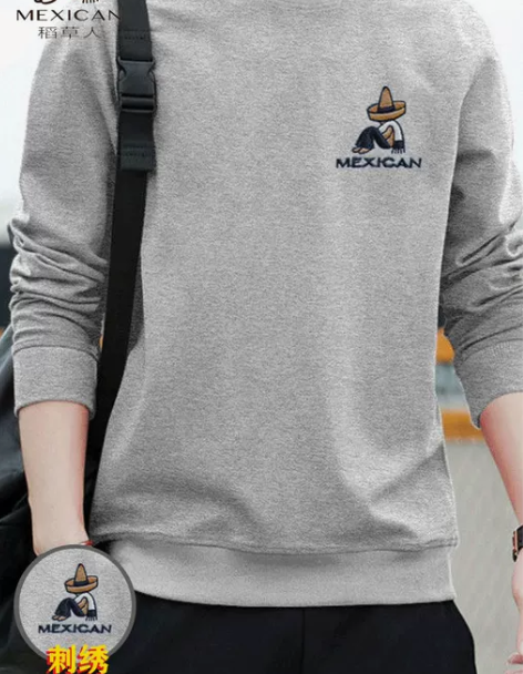 稻草人男长袖t恤 长袖-刺绣纯棉卫衣男套头...