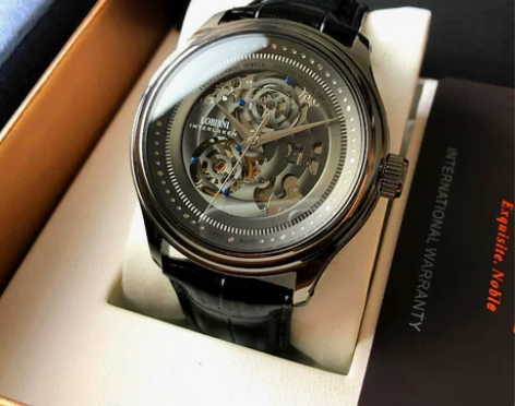 罗宾尼手表男全自动机械表镂空男表皮带防水时...