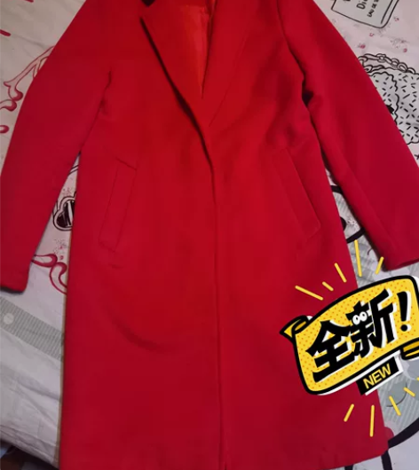 包邮全新拉夏贝尔正品 大衣红色毛呢外套风衣...