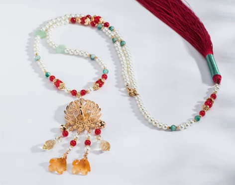 【云霓雀翎】背云长璎珞新中式马面裙配饰原创设计古风汉服项链女...