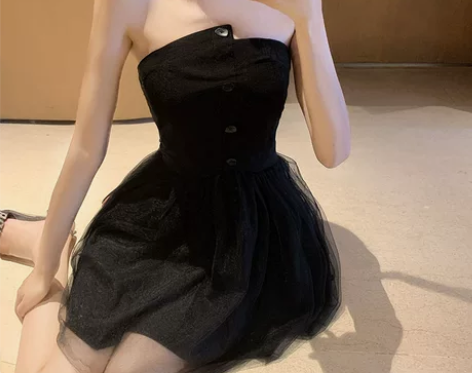 小个子显高法式蓬蓬抹胸裙子女夏季别致设计感...