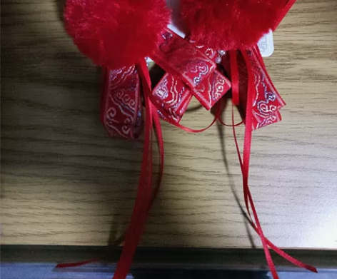 新年头饰古风真毛球红色流苏发饰儿童女宝宝汉...