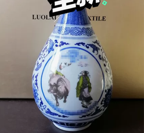 青花老瓷瓶摆件 青花开光，呈现田园风光，诗...