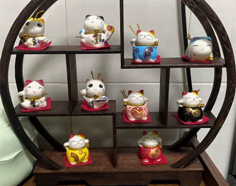 招财猫小摆件陶瓷可爱电视柜玄关桌面酒柜家居...