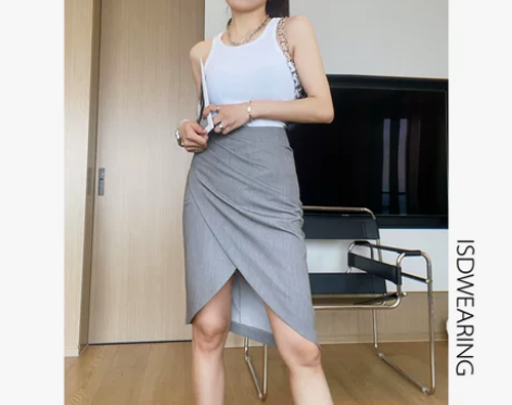 欧美立体裁剪设计感开叉半身裙女2022春夏...