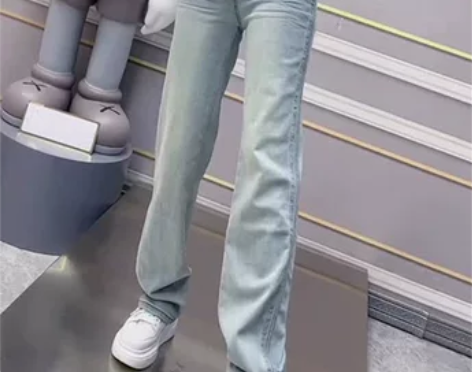 大码夏季薄款高腰弹力直筒牛仔裤女胖妹妹梨形...