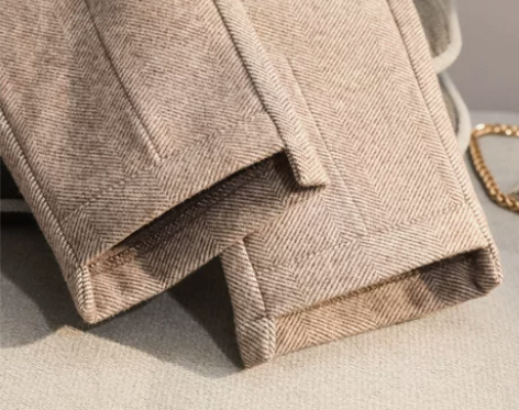 人字纹毛呢裤女哈伦裤秋冬新款松紧腰休闲裤子...