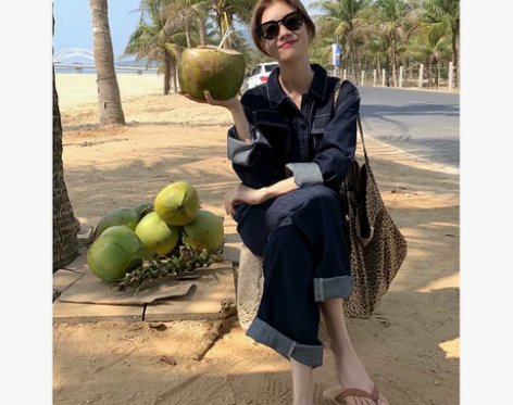 EKOOL定制 蓝色工装牛仔连体裤女春秋季...