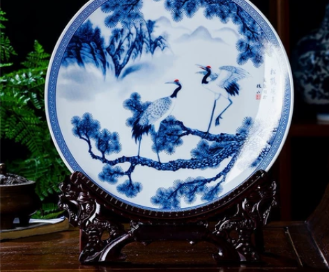 实体搬仓 便宜出青花松鹤延年挂盘摆件 客厅...