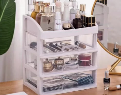 桌面化妆品收纳盒塑料收纳架抽屉式首饰盒化妆...