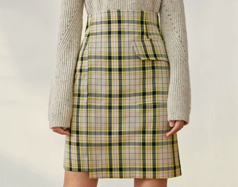 LILY2020春新款女装时髦撞色格子高腰...