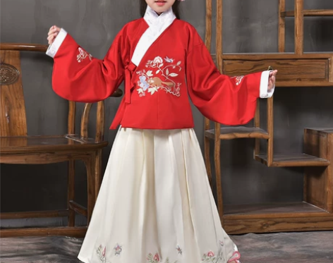 儿童春秋汉服袄裙交领明制套装中国风襦裙小女...