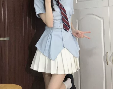 甜嗑jk制服百褶裙收腰显瘦纯欲衬衫套装日系...