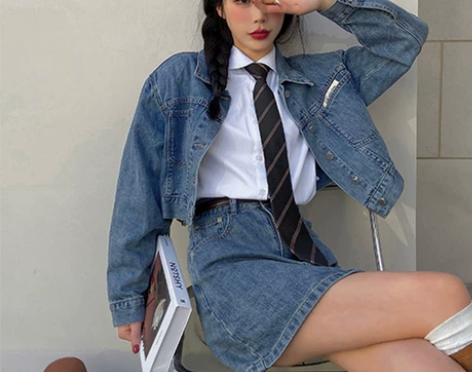 复古风炸街牛仔短外套女春秋新款宽松设计感夹...