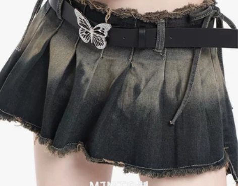 MJMT同款美式复古做旧水洗牛仔短裙女新款...