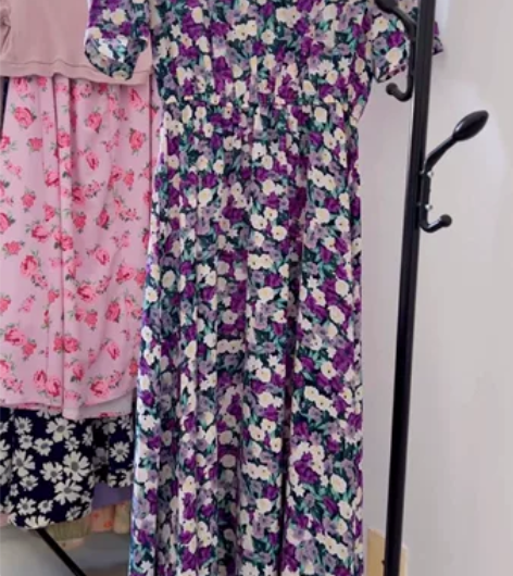 娃娃领碎花紫色雪纺连衣裙田园风小清新长裙 ...