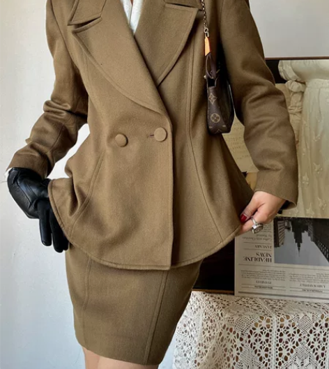 古着vintage羊毛套装裙酷飒时髦军旅风...