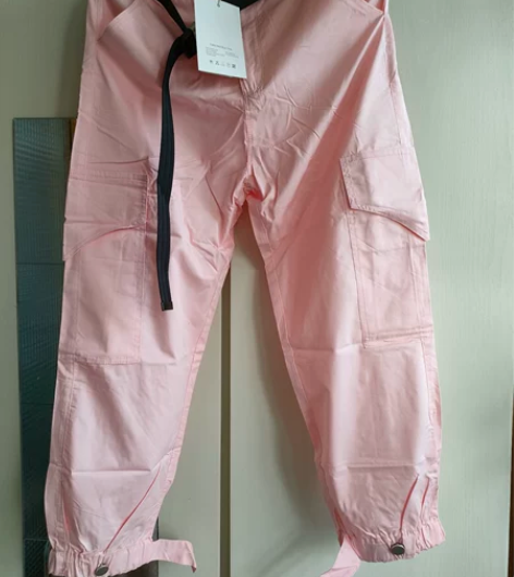 春秋季薄款粉色小脚哈伦松紧束脚工装裤运动休...