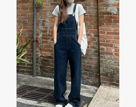 CatAndFish复古韩版休闲牛仔背带裤...