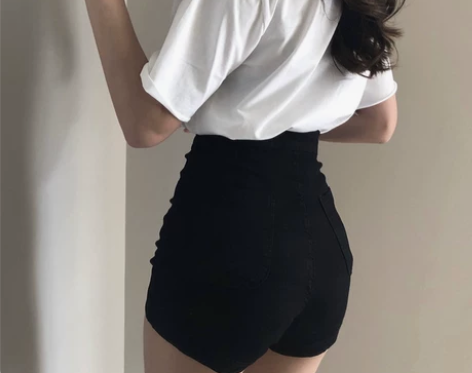 紧身黑色牛仔短裤女2022年弹力高腰裤子包...