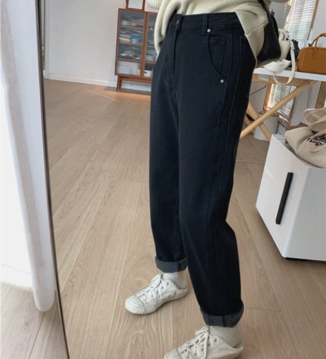 周木木apit加绒厚实保暖高腰显瘦哈伦直筒...