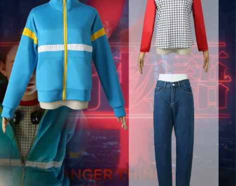 2022新款怪奇物语4 cos服衬衫蓝色外...