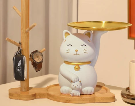 客厅玄关招财猫收纳摆件钥匙摆放台桌面酒柜办...
