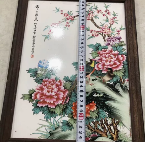 景德镇瓷板画一副以前的实木工艺尺寸3729...