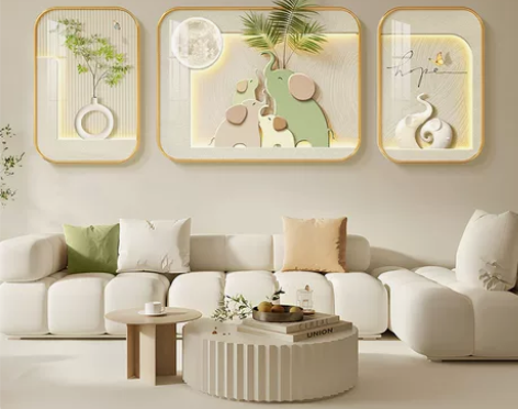 北欧小清新客厅装饰画大象沙发背景墙壁画简约...