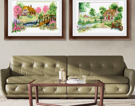?KS十字绣新款线绣棉线客厅四季多联装饰画...