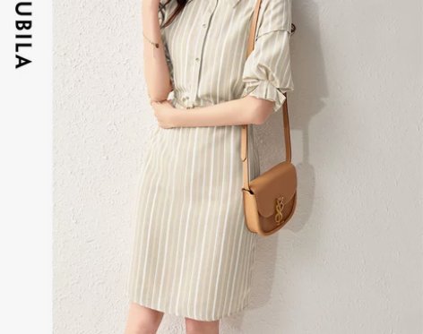 尚都比拉秋季连衣裙女2021新款法式衬衫简...