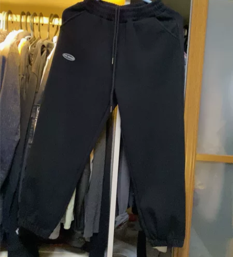 秋冬加绒小个子/大女童 黑色 束脚松紧系带运动裤 加绒款，...