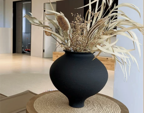 现代陶罐粗陶黑色陶器复古花瓶摆件侘寂风高