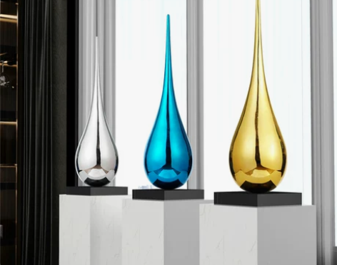 桌面摆件 北欧桌面摆件玻璃钢水滴酒店售楼处...