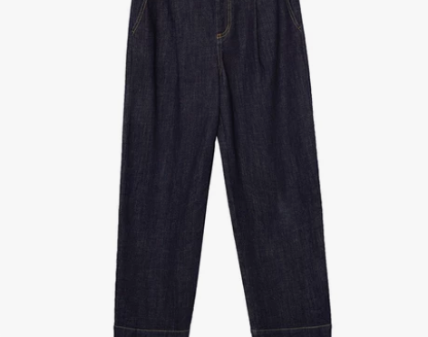 现货-CCHER宽松九分牛仔萝卜裤深蓝弹力...