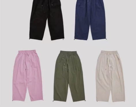 秒发！韩国东大门美式复古粉色裤子男女抽绳宽...