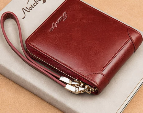 女士钱包短款真皮2023新款拉链零钱包小卡...