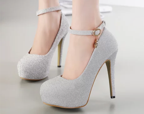 秋季新款女鞋银色高跟鞋韩国公主细跟防水台…...