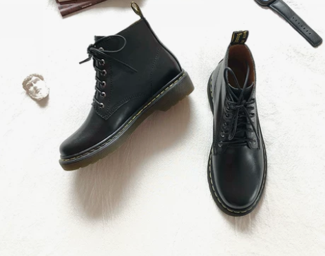 2018秋冬新真皮厚底系带马丁靴女学生平底...