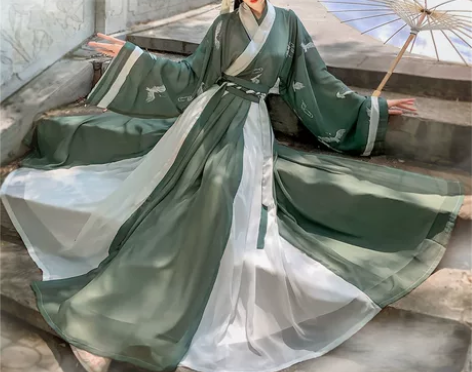 汉旭绿色汉服女春夏原创齐腰交领一片式闺蜜情...