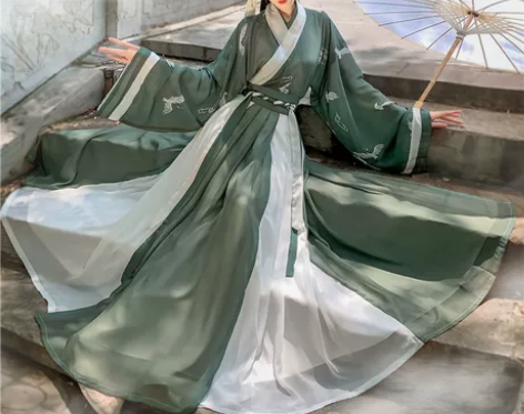 汉旭绿色汉服女春夏原创齐腰交领一片式闺蜜情...