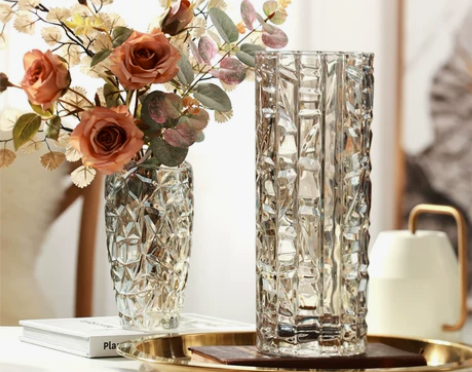 轻奢 欧式玻璃花瓶透明插花创意花器 现代客...