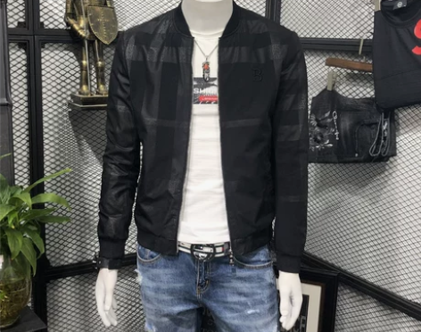 男士外套春秋季英伦格子潮牌修身男装2023...