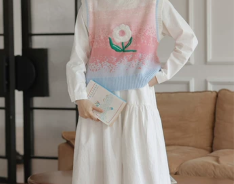 文艺风简约连衣裙+针织马甲背心两件套套装2...