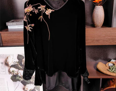 国风絶了!轻奢手工刺绣高端新中式真丝丝绒上...