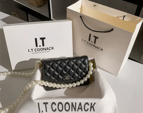 新款潮小香风菱格链条珍珠包斜挎小包女真皮手...